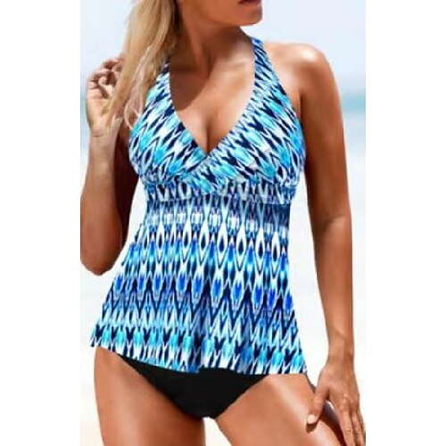 

Mujer Bañadores Tankini 2 piezas Normal Traje de baño 2 Piezas Estampado Geométrico Azul Piscina Camiseta sin mangas Trajes de baño Deportes Verano