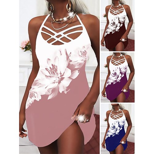 

abito maglione casual da donna abito maglione guaina abito maglione antiscivolo stampa floreale senza schienale cinturino mini abito maglione moda streetwear vacanza quotidiana senza maniche sottile