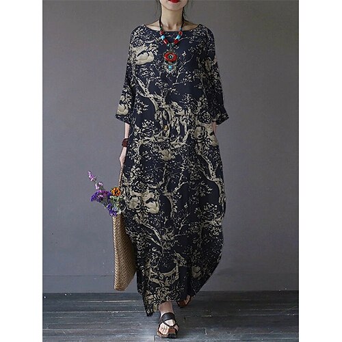 

Per donna Abito lungo Abito lungo Abito casual Vestito a trapezio Abito stampato Floreale Albero Essenziale Informale Esterno Giornaliero Per uscire Tasche Stampa Manica a 3/4 Girocollo Vestito
