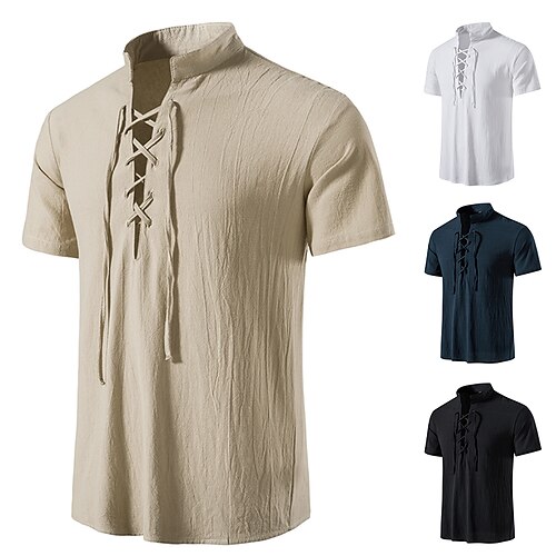 

Per uomo camicia di lino Camicia estiva Camicia da spiaggia Mare blu Nero Verde militare Manica corta Vacanza Colletto Mao Giornaliero Hawaiano Abbigliamento