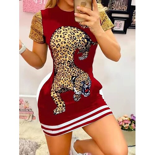

Dame Uformell kjole Tubekjole Print kjole Leopard Lapper Trykt mønster Crew-hals Mini kjole Aktiv Mote utendørs Daglig Kortermet Normal Rød Blå Vår Sommer S M L XL XXL