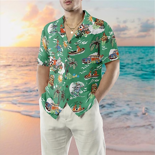 

Homme Chemise Chemise hawaïenne Cocotier Imprimés Photos Plage Col rabattu Vert Casual Vacances Manche Courte Bouton bas Imprimer Vêtement Tenue Tropique Mode Vêtement de rue Hawaïen