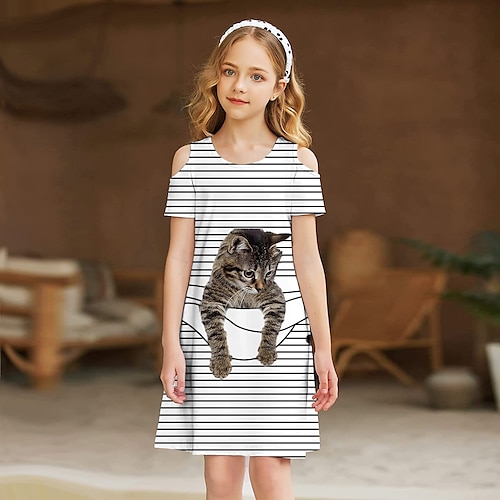 

vestido infantil para meninas unicórnio animal uma linha vestido férias diárias patchwork impressão rosa acima do joelho manga curta vestidos doces verão solto 3-12 anos