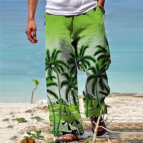 

Per uomo Pantaloni Pantaloni estivi Pantaloni da spiaggia A cordoncino Vita elastica Gamba dritta Albero di cocco Stampe astratte Comfort Informale Giornaliero Per eventi Streetwear Hawaiano Verde