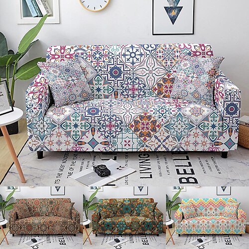 

capa de sofá elástica boho slipcover capa de sofá secional elástica para poltrona loveseat 4 ou 3 lugares chaise lounge em forma de l para sala de estar protetor de sofá à prova de poeira