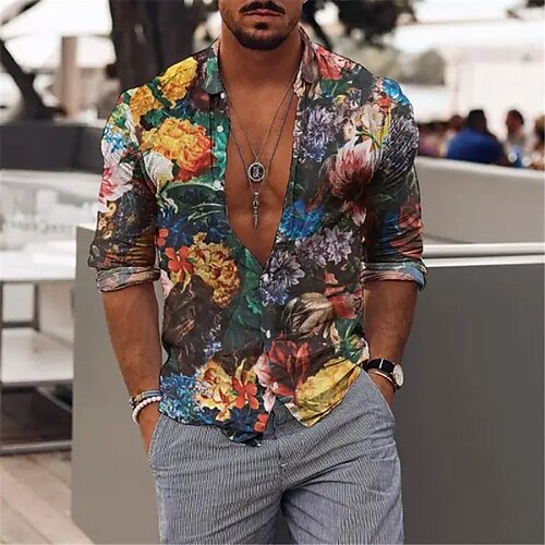 

Homme Chemise Floral Imprimés Photos Col rabattu Vert Extérieur Plein Air manche longue Bouton bas Imprimer Vêtement Tenue Sportif Mode Vêtement de rue Design