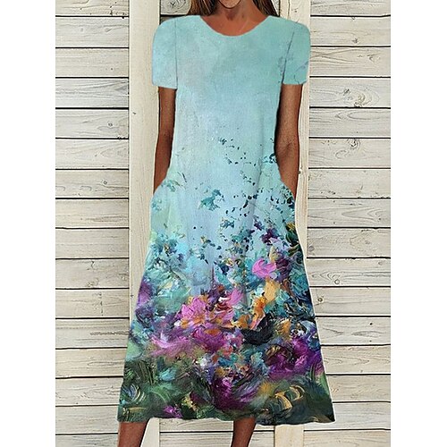 

Dame Uformell kjole Sommerkjole Print kjole Blad Blomstret Lomme Trykt mønster Crew-hals Midikjole Mote Gatemote utendørs Daglig Kortermet Normal Svart Hvit Dusty Blue Vår Sommer S M L XL XXL