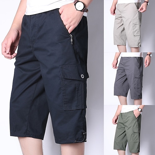 

Herren Cargo Shorts Kurze Hosen Shorts Kurze Hosen Capri-Shorts Zip Kordelzug Elastische Taille Glatt Komfort tragbar Wadenlänge Casual Täglich Festtage 100% Baumwolle Basic Sport Armeegrün Khaki