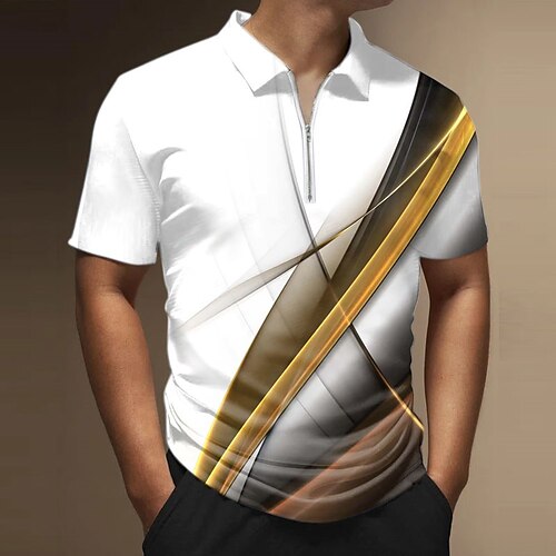 

Herre POLO Trøje Golftrøje Zip Polo Hældning Grafiske tryk Geometri Aftæpning Gul Rød Blå Guld udendørs Gade Kort Ærme Lynlås Trykt mønster Tøj Mode Designer Afslappet Åndbart