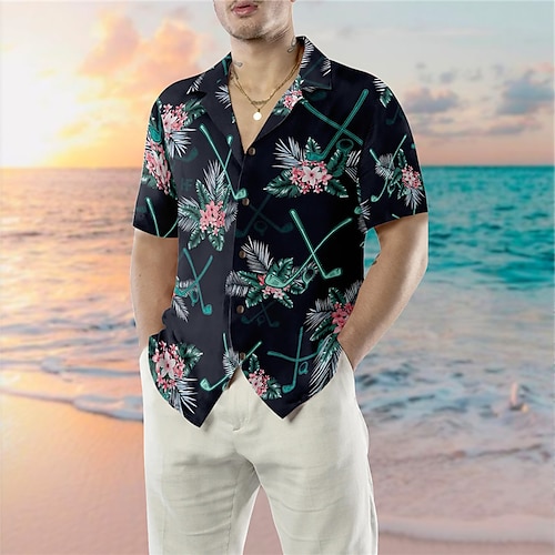 

Homme Chemise Chemise hawaïenne Floral Imprimés Photos Feuilles Col rabattu Noir Casual Vacances Manche Courte Bouton bas Imprimer Vêtement Tenue Tropique Mode Vêtement de rue Hawaïen