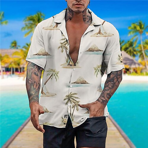 

Homme Chemise Chemise hawaïenne Cocotier Imprimés Photos Col rabattu Jaune Bleu Gris Casual Vacances Manche Courte Bouton bas Imprimer Vêtement Tenue Tropique Mode Vêtement de rue Hawaïen