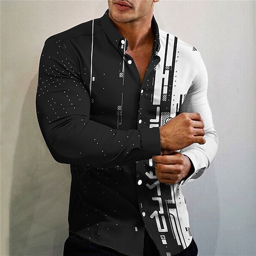 

Hombre Camisa Bloque de color Estampados Geometría Cuello Vuelto Negro Blanco Rosa Azul Piscina Verde Trébol Exterior Calle Manga Larga Abotonar Estampado Ropa Deportes Moda Ropa de calle Design