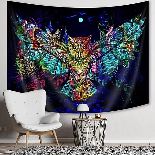 

trippy owl veggteppe kunst dekor psykedelisk veggheng skog fantasi farge teppe gardin hjem soverom stue dekorasjon