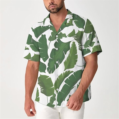 

Hombre Camisa camisa hawaiana Estampados Hojas Collar Cubano Verde Trébol Casual Festivos Manga Corta Abotonar Estampado Ropa Tropical Moda Ropa de calle Hawaiano