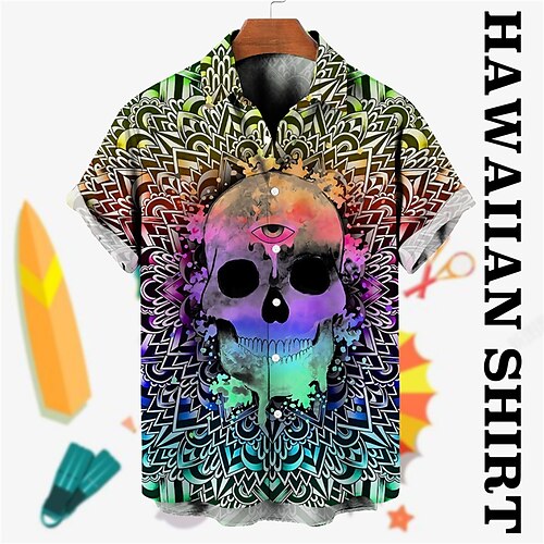 

Hombre Camisa camisa hawaiana Cráneos Estampados Cuello Vuelto Amarillo Azul Piscina Calle Casual Mangas cortas Abotonar Estampado Ropa Tropical Deportes Ropa de calle Design