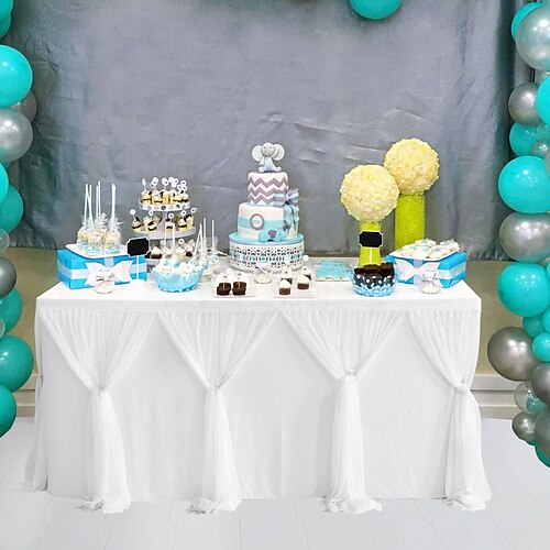 

White Tulle Table Skirt for Rectangle Tables Pink Pastel Table Skirts Tablecloth for Princess Baby Shower Girl Birthday Party Cake Dessert Table Decorations
