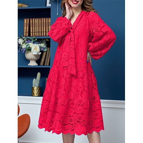 

Per donna Plus Size Vestito da festa Abito di pizzo Vestito tubino Floreale Vestito longuette Manica lunga Lacci Stampa A V Moderno Feste Rosso Azzurro cielo Inverno Autunno L XL XXL 3XL 4XL