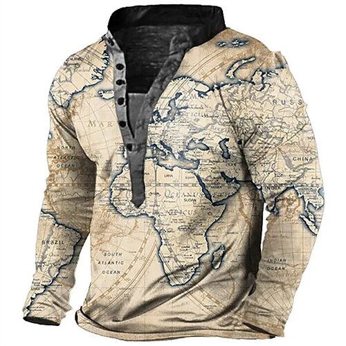 

Herre Henley-skjorte T-Shirts Grafisk Kort Henley Tøj 3D-udskrivning udendørs Afslappet Langærmet Knap ned Trykt mønster Mode Designer Bekvem