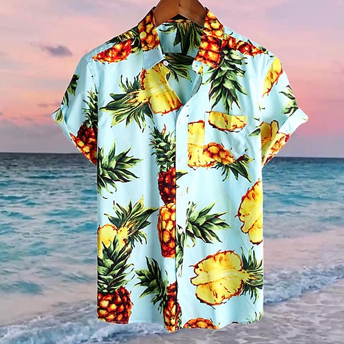 

Homens Camisa Social Camisa havaiana Ananás Estampas Abstratas Aberto para a Lateral Azul Ao ar livre Rua Manga Curta Botão para baixo Imprimir Roupa Tropical Moda Havaiana Designer