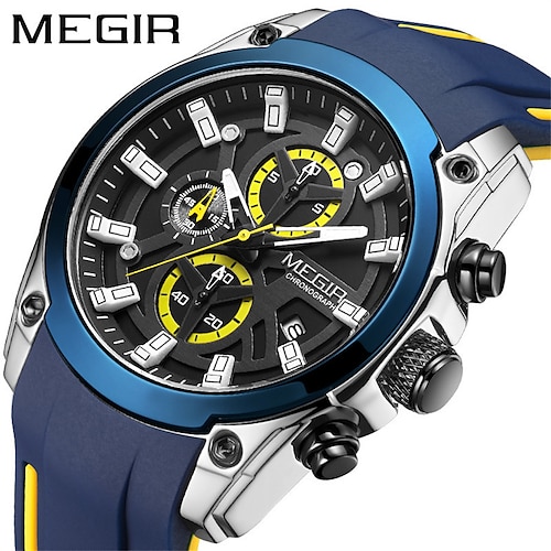 

megir uhr männer chronograph militär 3d gesicht männlich uhr top marke luxus gummi silikonband geschäftsmann sport armbanduhr 2144