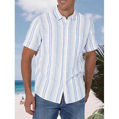 

Homme Chemise Chemise hawaïenne Rayé Imprimés Photos Col rabattu Bleu Extérieur Plein Air Manches courtes Bouton bas Imprimer Vêtement Tenue Tropique Mode Hawaïen Design