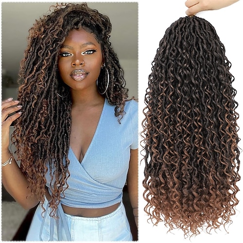 

6 pacotes de cabelo de crochê cacheado falso locs de deusa de 22 polegadas cabelo de crochê hippie locs tranças sintéticas estilo boho tranças de crochê