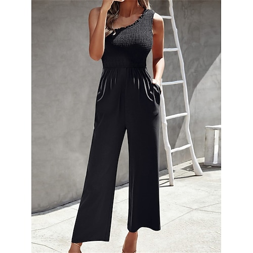 

Damen Jumpsuit Tasche Feste Farbe Ein-Schulter Strassenmode Brautkleider schlicht Strasse Täglich Regular Fit Ärmellos Schwarz Blau Grün S M L XL Frühling