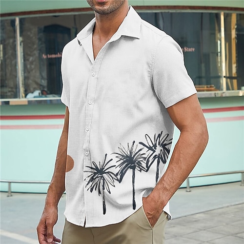 

Herren Hemd Hawaiihemd Sommerhemd Kokosnussbaum Grafik-Drucke Umlegekragen Weiß Rosa Blau Khaki Outdoor Strasse Kurze Ärmel Button-Down Bedruckt Bekleidung Leinen Sport Modisch Strassenmode Designer