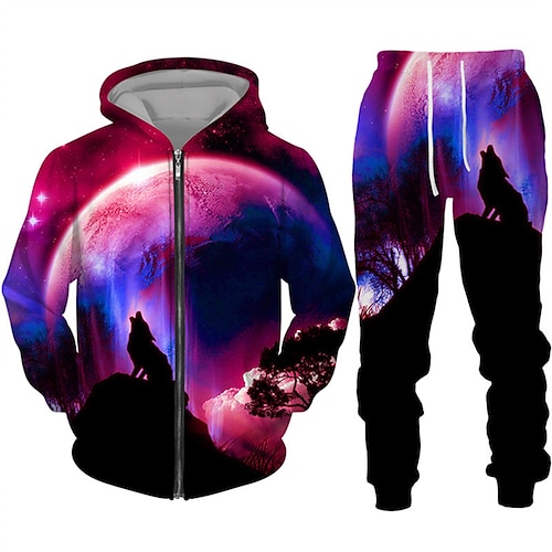 

Hombre Tracksuit Conjunto de sudaderas con capucha Sudadera con capucha y cremallera completa Azul Piscina Morado Gris Ligero Azul claro Con Capucha Graphic Lobo Cremallera 2 Piezas Deporte Casual