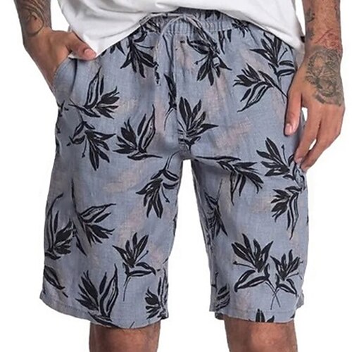 

Homens Calção Shorts de verão Shorts de praia Shorts largos Com Cordão Cintura elástica Bolso multi Plantas Conforto Respirável Curto Casual Feriado Praia Moda Roupa de rua Preto Cinzento