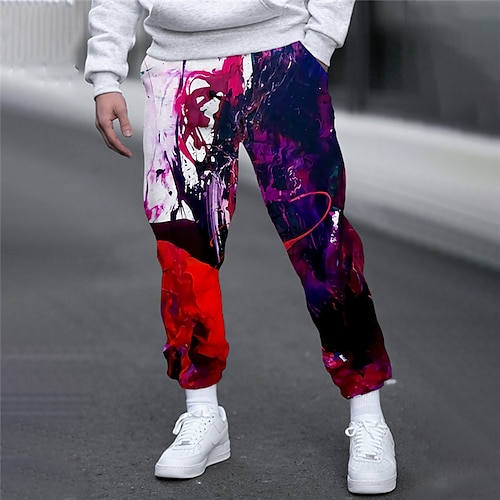 

Herre Joggingbukser Jogger Bukser Snørelukning Elastisk Talje 3D-udskrivning Farveblok Abstrakt Grafiske tryk Komfort Sport & Udendørs Afslappet Daglig Gade Designer Sort / Rød Rød Mikroelastisk