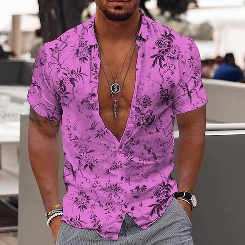 Towed22 Mens Short Sleeve Button Up Shirts,Men's Guitar Hawaiian Shirt Short Sleeves Printed Button Summer Beach Dress Shirts Purple,XXL, Size: 2XL