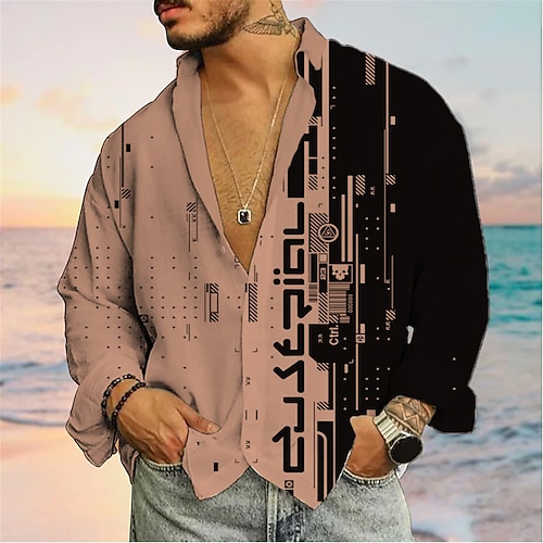 

Men's Shirt Summer Hawaiian Shirt Graphic Prints Geometry Turndown White Pink Blue Purple Green Outdoor Street Long Sleeve Button-Down Print Clothing Apparel Tropical Fashion Streetwear Hawaiian