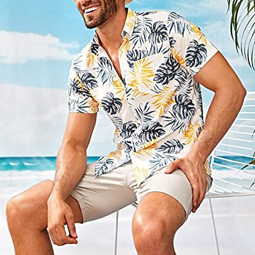 

Homme Chemise Chemise hawaïenne Imprimés Photos Feuilles Col rabattu Blanche Extérieur Plein Air Manches courtes Bouton bas Imprimer Vêtement Tenue Tropique Mode Hawaïen Design