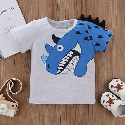 

Baby Drenge T-shirt Dinosaurus Daglig Kortærmet Daglig 2-8 år Sommer Grå