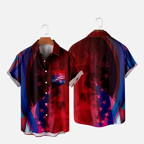 

Herren Hemd Hawaiihemd Sommerhemd Batik Grafik-Drucke Nationalflagge Umlegekragen Rote Outdoor Strasse Kurze Ärmel Button-Down Bedruckt Bekleidung Tropisch Modisch Hawaiianisch Designer