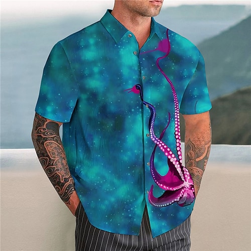 

Herren Hemd Hawaiihemd Sommerhemd Grafik-Drucke Oktopus Umlegekragen Blau Strasse Casual Kurze Ärmel Button-Down Bedruckt Bekleidung Tropisch Sport Strassenmode Designer