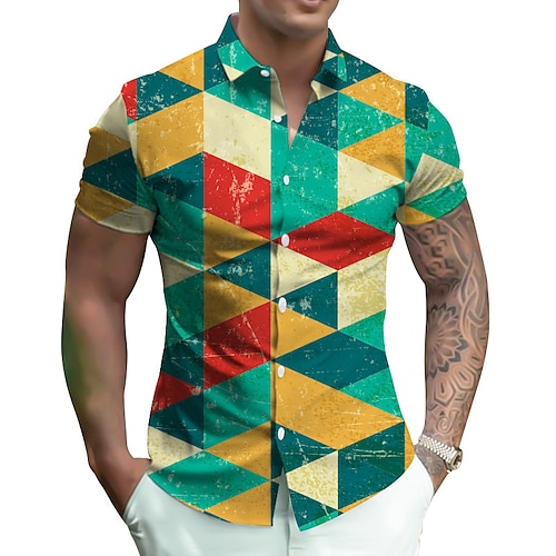 

Hombre Camisa camisa hawaiana Árbol Estampados Geometría Cuello Vuelto Blanco Amarillo Morado Calle Casual Mangas cortas Abotonar Estampado Ropa Tropical Moda Ropa de calle Hawaiano