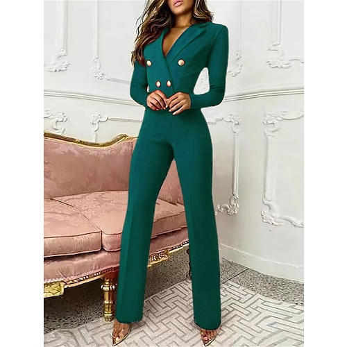 

Women's Casual Daily Streetwear Office / Career Daily Wear Going out Shirt Collar High Waist Green Blue Black Jumpsuit Solid Colored Button