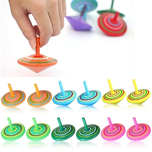 

10pcs Wooden Spin Tops Colorful Organic Spinning Toy for Kids Balance Coordination Skills Party Favors Gyroscope Fidget Spinners