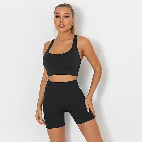 Workout Sets for Women 2 Piece Seamless Ribbed High Waist Suit Stretchy  Yoga Fitness Gym Workout Tummy Control Butt Lift Breathable Sport Leggings  with Bra Exercise Set 2024 - $20.99