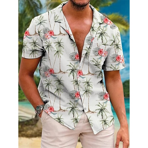 

Homens Camisa Social Camisa havaiana Floral Estampas Abstratas Aberto para a Lateral Branco Casual Feriado Manga Curta Botão para baixo Imprimir Roupa Tropical Moda Roupa de rua Havaiana