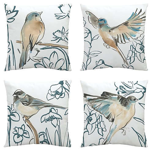 

Funda de almohada de pájaro de doble cara, 4 piezas, pintura de tinta, funda de cojín cuadrada decorativa suave, funda de almohada para dormitorio, sala de estar, sofá, silla, calidad superior,