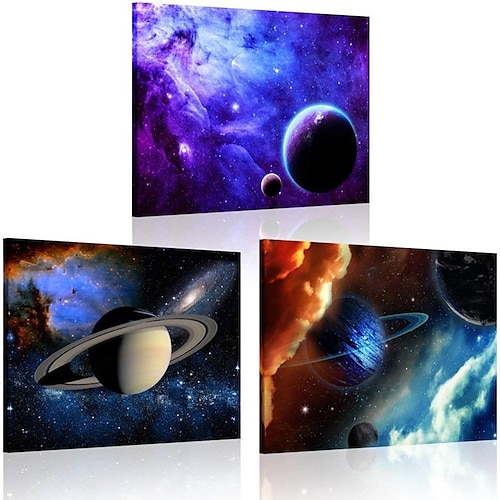 

Impressions sur toile 3 pièces galaxie étoiles espace abstrait éléments d'art mural décoration moderne tendue et encadrée prête à accrocher pour la décoration de chambre d'enfant