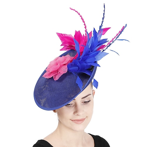 

fascinators sinamay Bryllup tefest Kentucky Derby Hesterace Ladies Day Årgang Mode Elegant Med Fjer Blomster Medaljon Hovedbeklædning