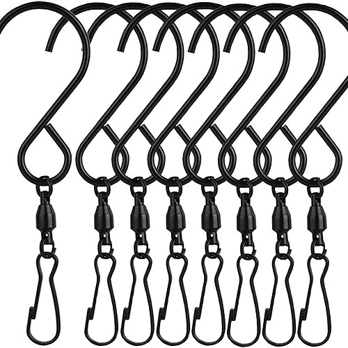 

10pcs Swivel Wind Chime Hooks S-Type Stainless Steel Swivel Bearing Hooks For Hanging Wind Chimes, Bird Feeder, Crystal Party Supplies (Black)