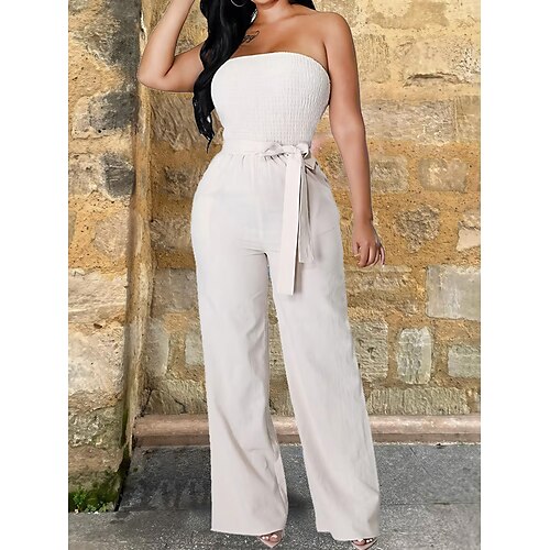 

Damen Jumpsuit mit Schnürung Rückenfrei Feste Farbe Trägerlos Strassenmode Brautkleider schlicht Strasse Festtage Regular Fit Ärmellos Gelb Orange Grün S M L XL Frühling