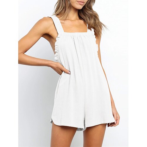 

Salopette Femme A Volants Dos Nu Couleur unie Col Carré Décontractées du quotidien Vacances Standard Sans Manches Noir S Eté