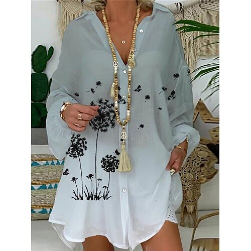 

Per donna Abito chemisier Abito casual Vestito a trapezio Mini abito Esterno Giornaliero Da mare Poliestere Di tendenza Informale Colletto Pulsante Stampa Manica lunga Estate Primavera Autunno 2023