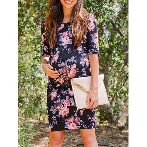 

kvinders barselstrøjekjole afslappet sweaterkjole bodycon blomstret sweaterkjole blomstret mini sweaterkjole halværmet print rund hals mode udendørs mørkeblå forår sommer s m l xl